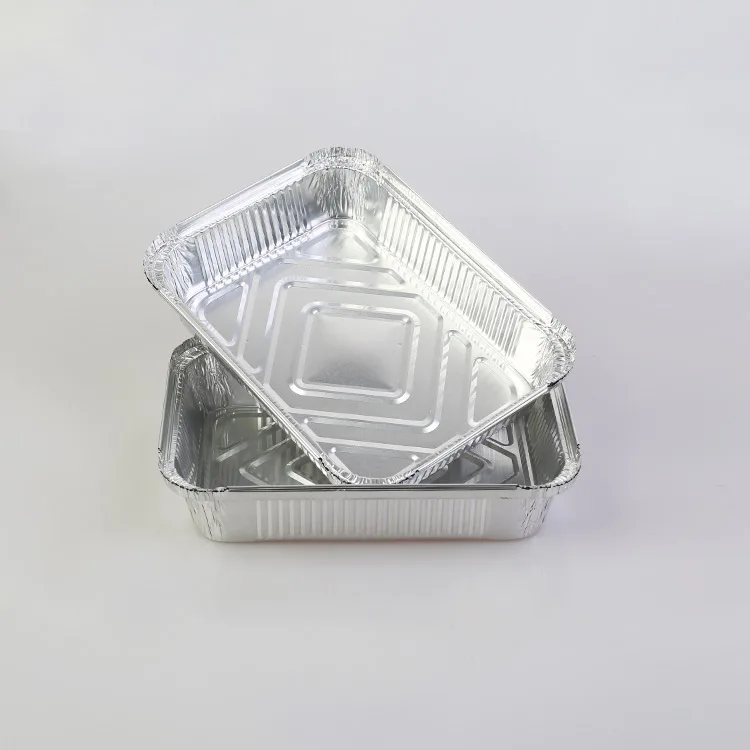 Tray Food Container Aluminum Foil Takeaway Aluminium Foil with Plastic Lids Disposable Wholesale Silver PET Aluminum Pans Accept