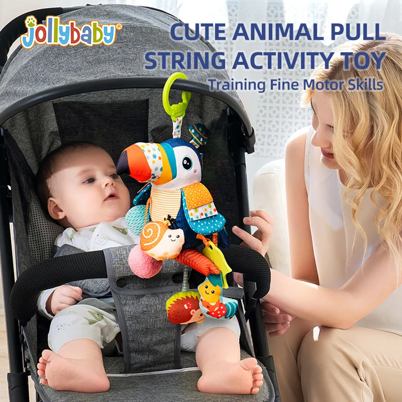 Custom Plush Animal polar bear woodpecker Rattle montessori pull string toy Car seat Stroller Hanging Toy Play Jitter toys