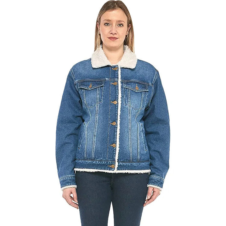 custom wholesale jean denim jacket winter dropped shoulder women jackets with fur