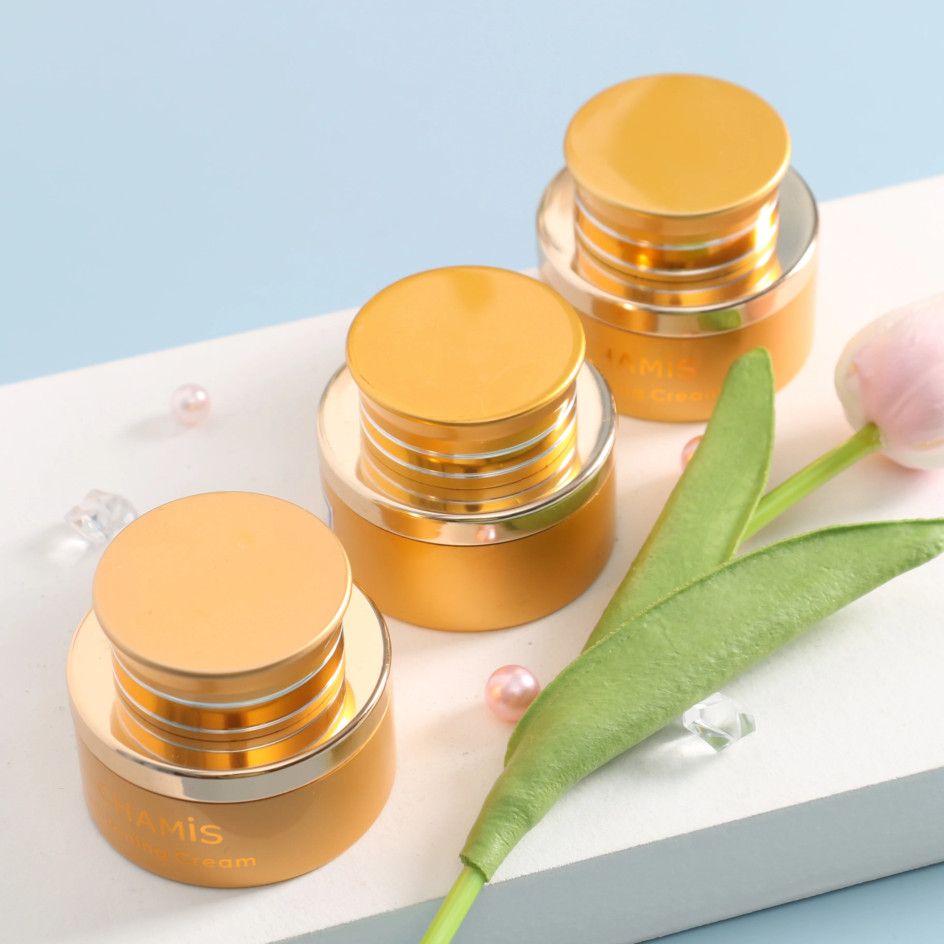 Fancy Elegant Lotion Cream Jars for Cosmetics Gold Small Aluminum 15g 30g 50g Skin Care Cream Glass Metal Customized
