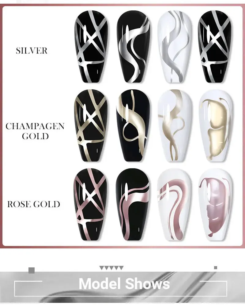 Mirror Chrome 3D Effect 10ml Metal Painted Drawing Gel Polish Nail Art Silver Metallic Gel Liner