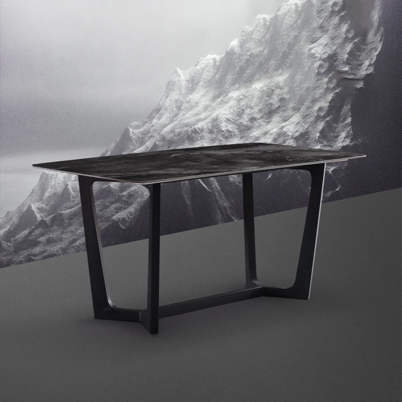Light Luxury Style Rectangular Italian-style Glossy Rock Slab Dining Table