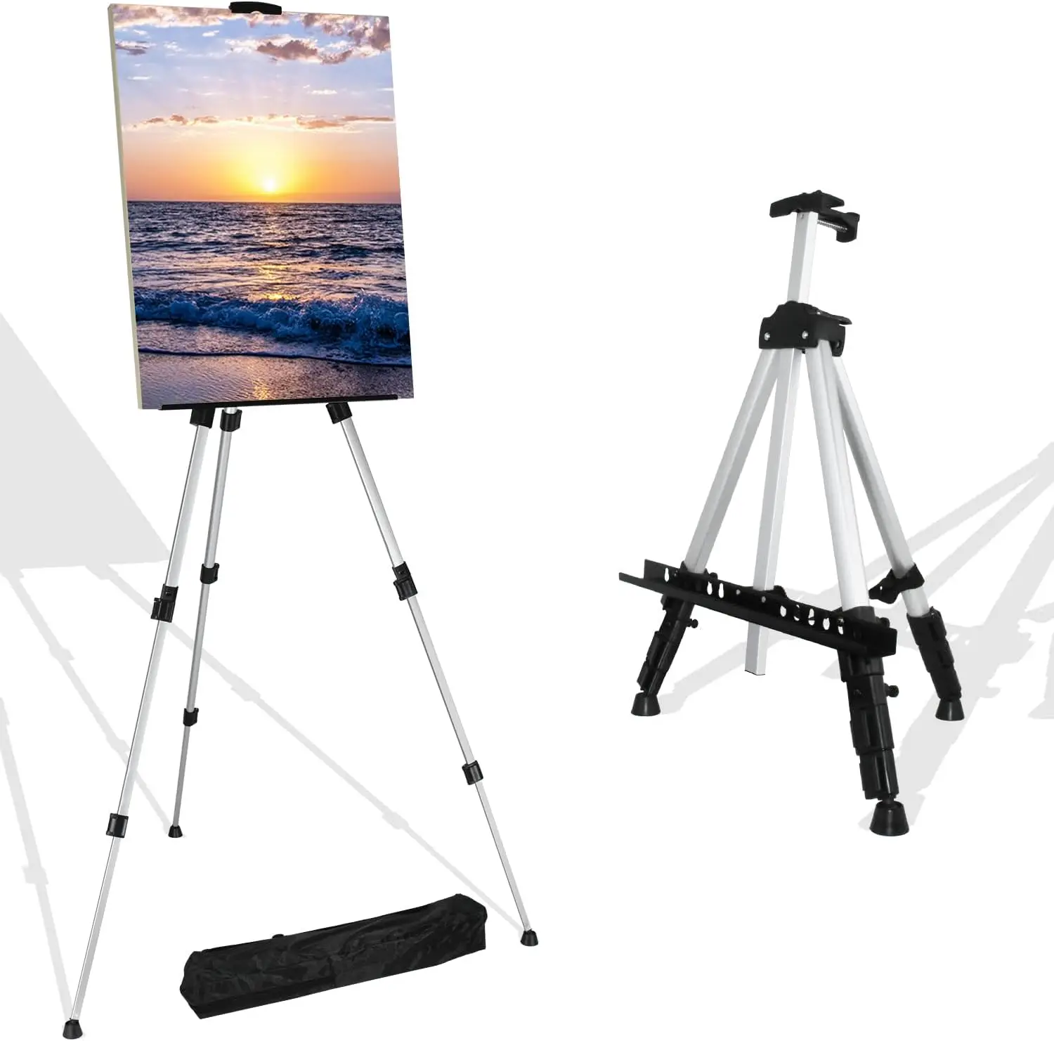 Aluminum Tripod Easel Stand with Bag Extra Sturdy Silver Painting Easel with Adjustable HeightFloor Painting Drawing Displaying