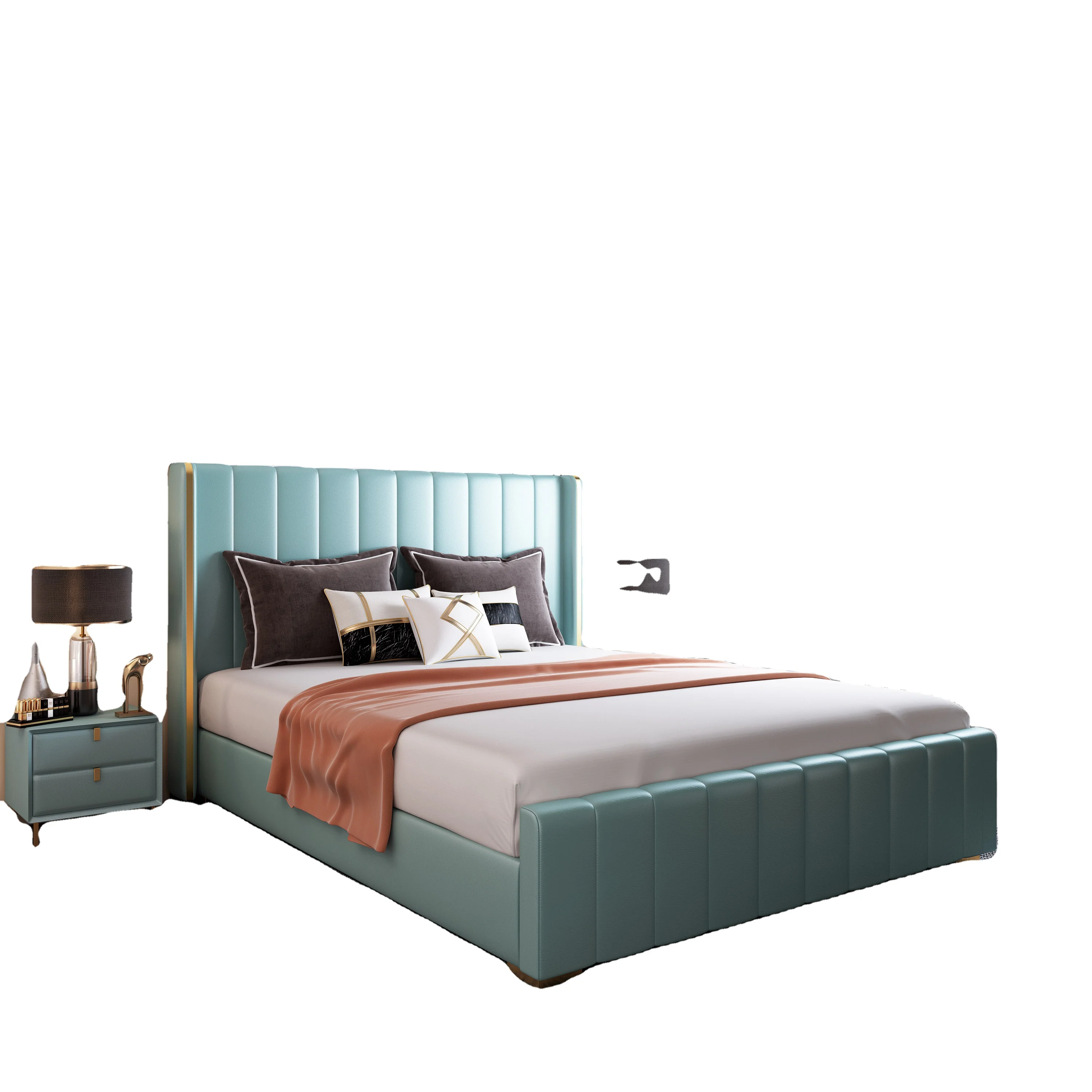 Hot Sale Factory Price Box Bed Wood Nordic Genuine Leather Beds Luxury Modern Beds With Storage