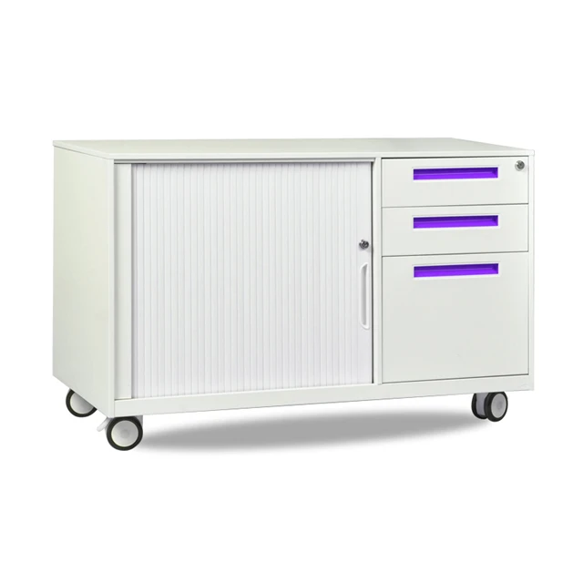 Office furniture metal file cabinet mobile tambour door pedestal roll door storage cabinets with wheels