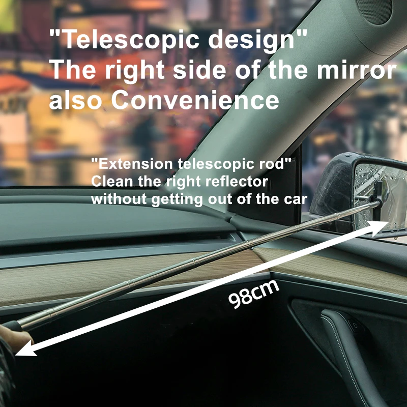 Car Rearview Mirror Wiper Telescopic Auto Mirror Squeegee Cleaner 98cm Long Handle Car Cleaning Tool Mirror Glass Mist Cleaner