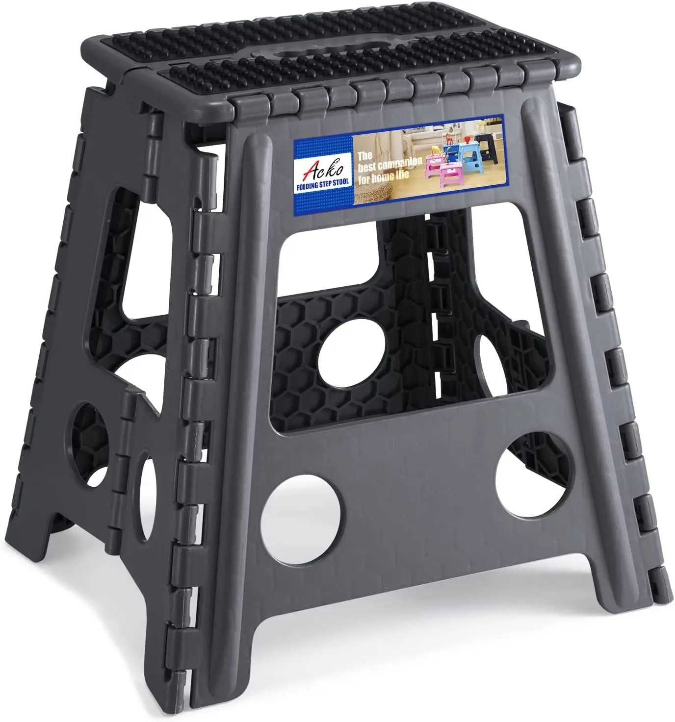 Folding Step Stool 16 inch Height Premium Heavy Duty Foldable Step Stools for Adults and Kids, Kitchen Plastic Small Collapsible