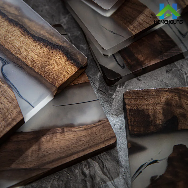 NEW square black clear epoxy resin walnut wooden coaster resin coaster for cup