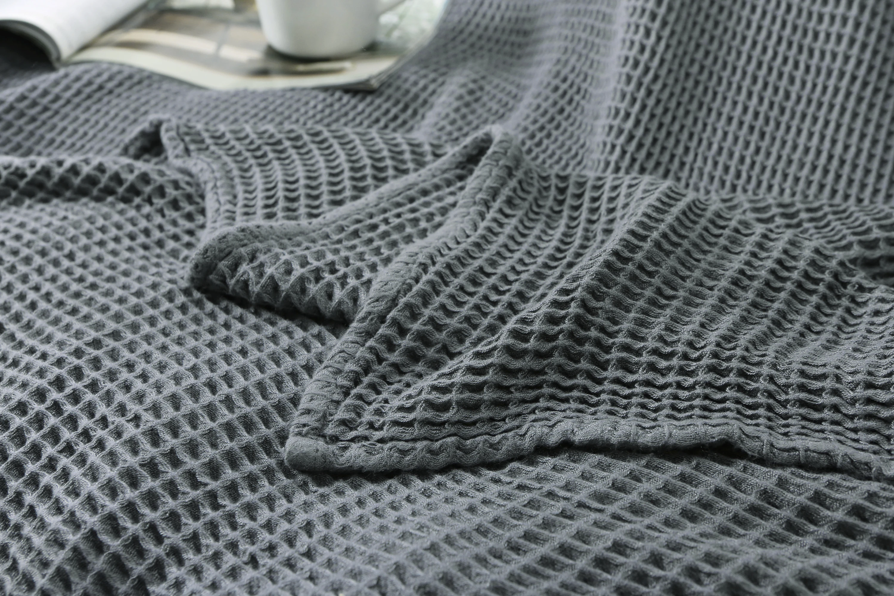 Organic Bamboo waffle blanket sofa couch throws Breathable light weight for all season