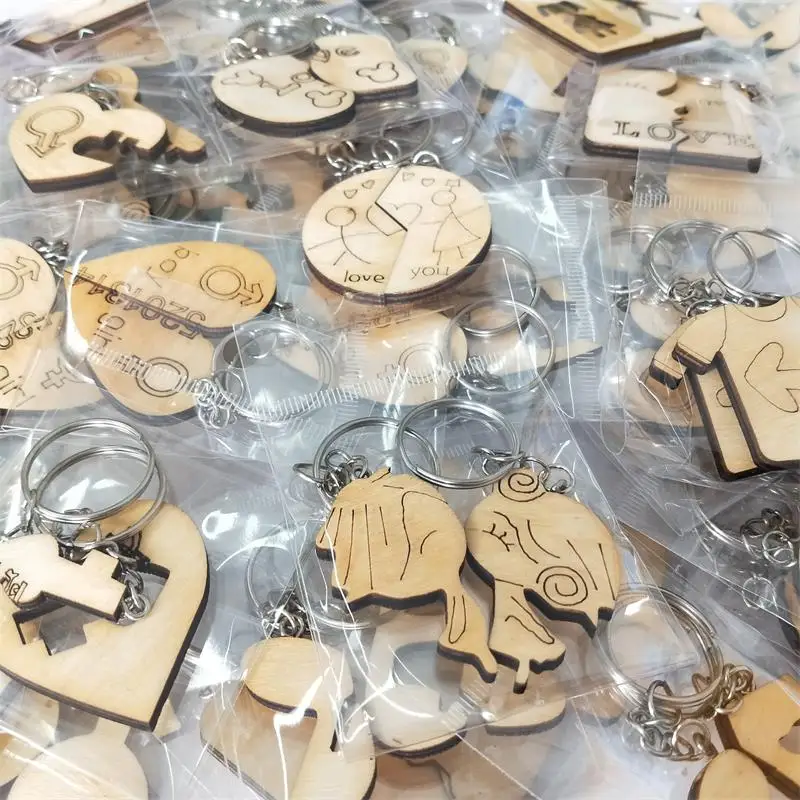 Высокое качество под заказ Деревянный парный брелок для ключей для мальчиков и девочек с надписью Love You