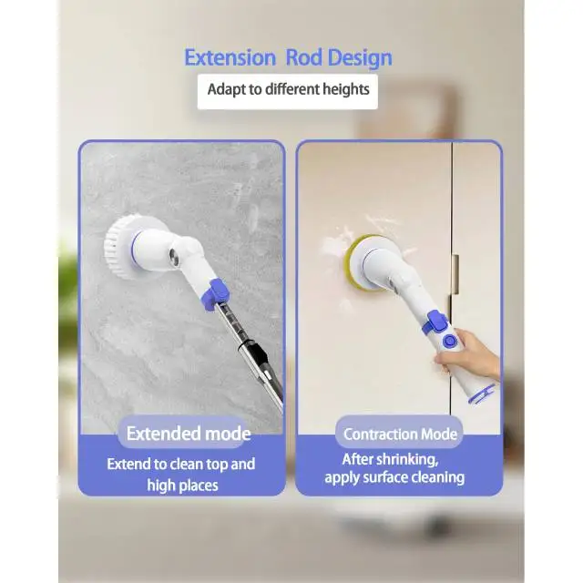 Electric Spin Scrubber For Bathroom Adjustable Extension Cordless Cleaning Brush Power Shower Scrubber Cleaner Tool