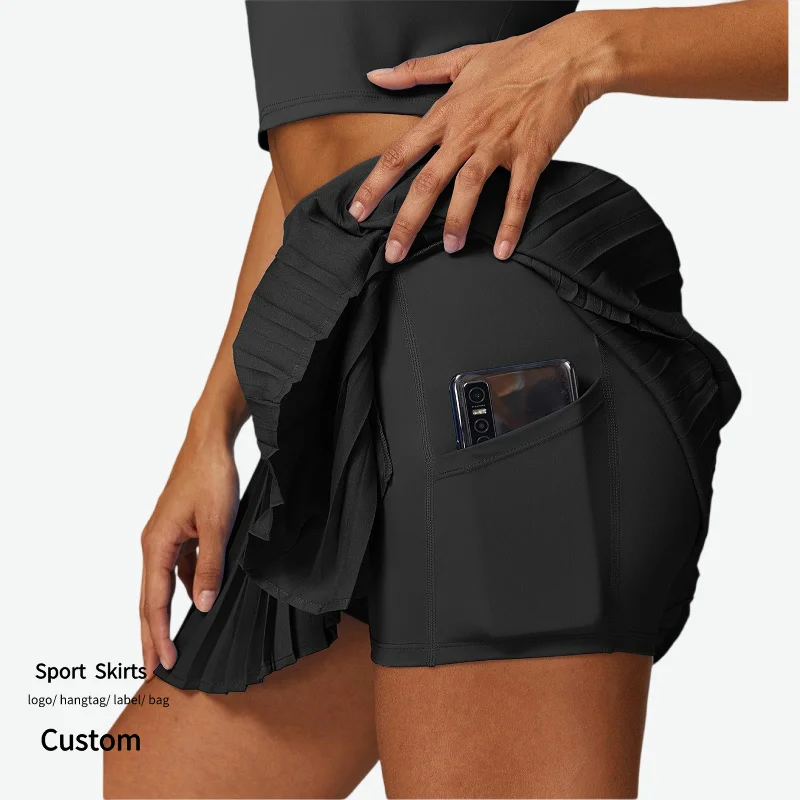 New Wholesale Summer Girls Sports Running Clothes Tennis Skirt For Women Inner Safety Shorts Pocket Pleated Badminton Skirt