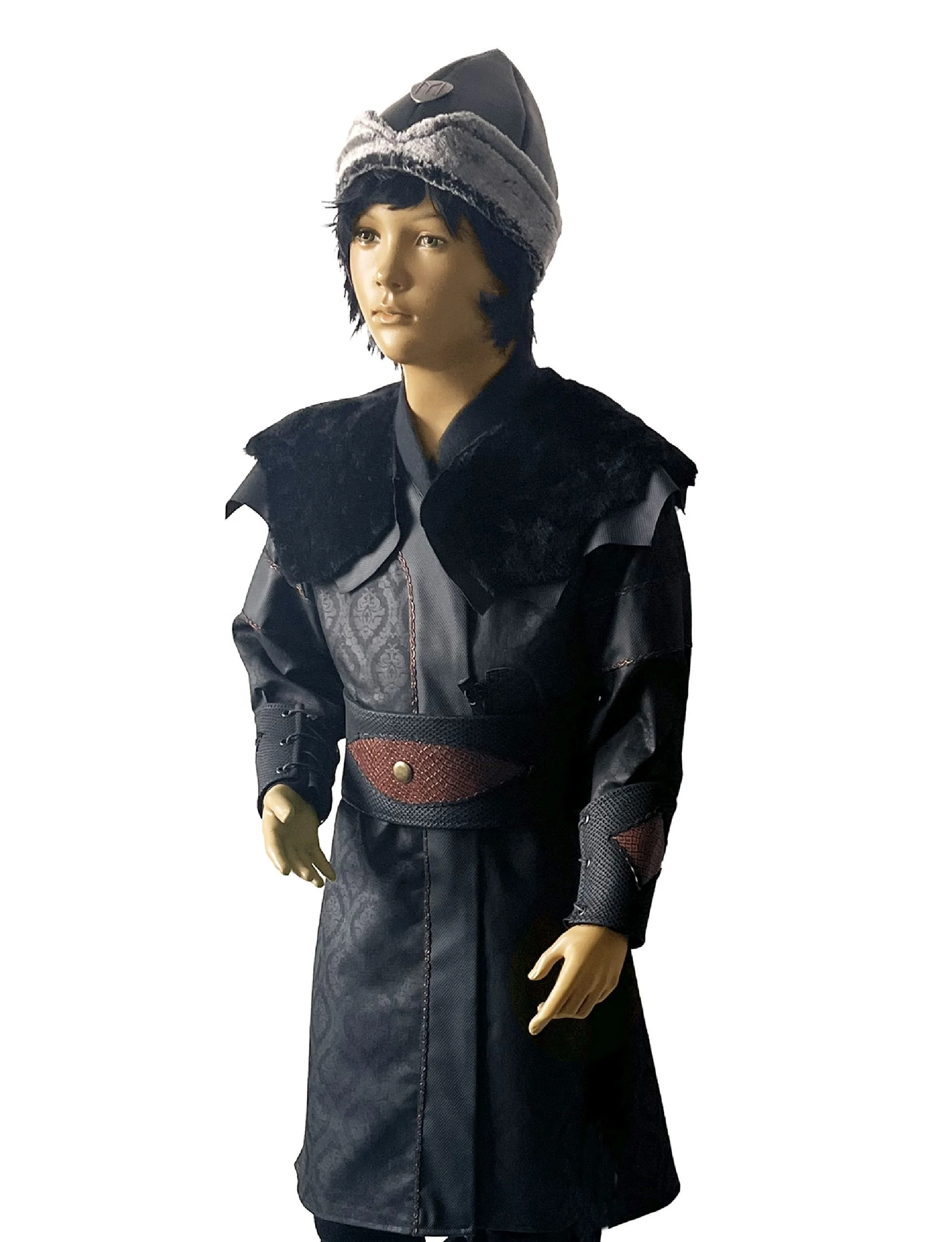 Traditional Ertugrul Gazi  Handmade Leather Alp Costume With Buttons Black For Kids Hisrorical Ottoman Period Cosplay Costume