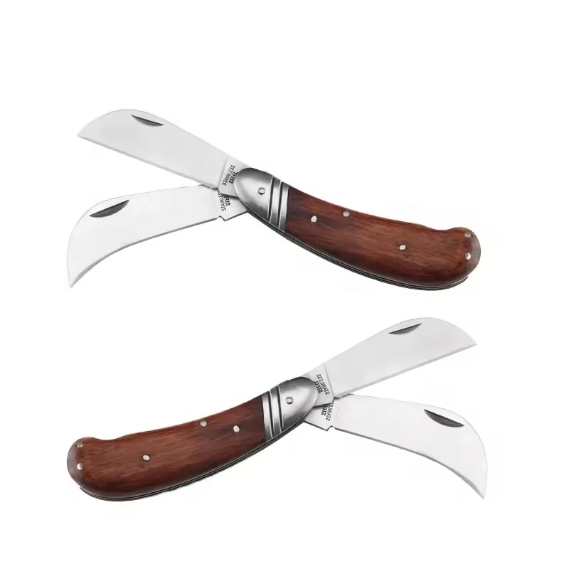 Custom Logo Double Stainless Steel Blade Knife Pruning Gardening Folding Pocket Grafting Knife For Farmer