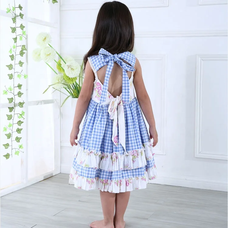 Jannybb new design  baby girl blue check print dress