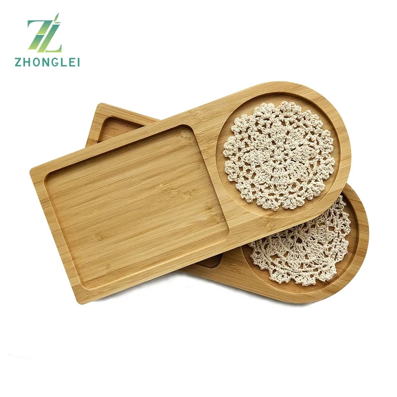 Bamboo Tray, Irregular Small Tray Set of 2, Coffee Tea Dessert Serving Tray, Bedroom and Kitchen Decoration Tray