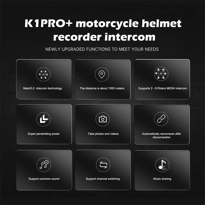 EJEAS K1 series full duplex 1000M camera intercomunicador para motocicleta motorcycle bluetooth MESH helmet intercom