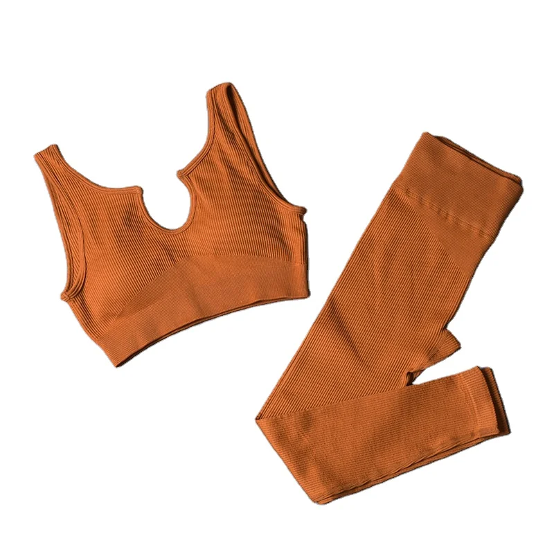 2023 Custom Logo Fitness Clothing Leggings ropa deportiva Gym ActiveWear 4Piece Workout Women Ribbed Seamless Yoga Set For women