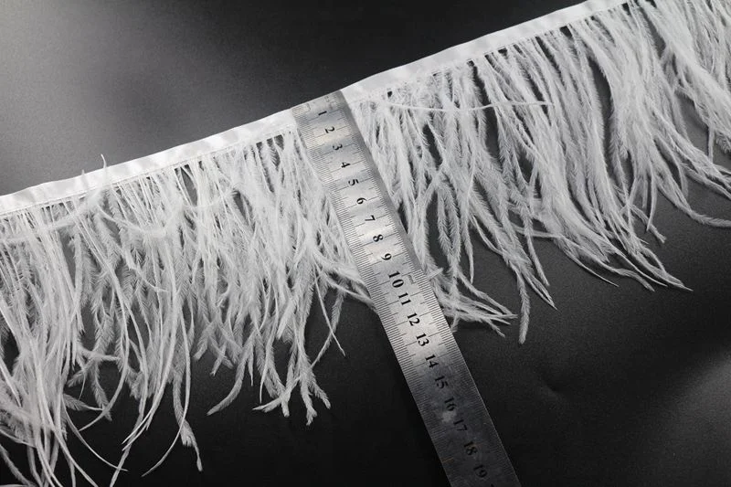 Wholesale Dye Snow White 13-15cm Fluffy Ostrich Feather Trim Fringe Satin Ribbon Dress Sewing Crafts