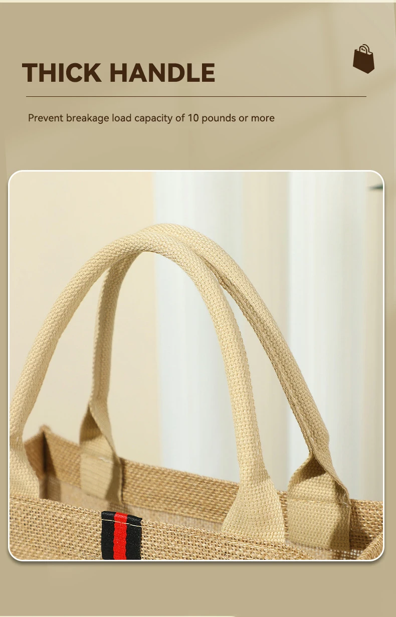 Custom Natural Eco-friendly Tote Bag Large Capacity Handbag Multi-functional Jute Luxury Bag