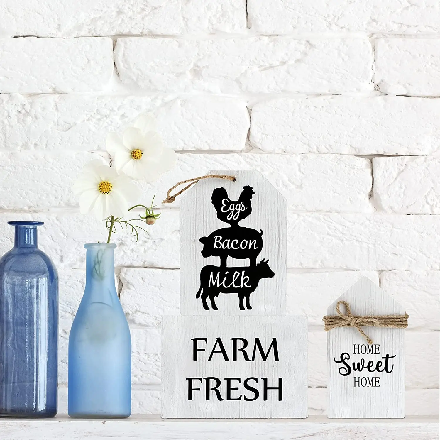 Farmhouse Tiered Tray Decorations Set Home Sweet Home Wood Sign Eggs Bacon Milk Sign and Rustic House Shaped Table Decor