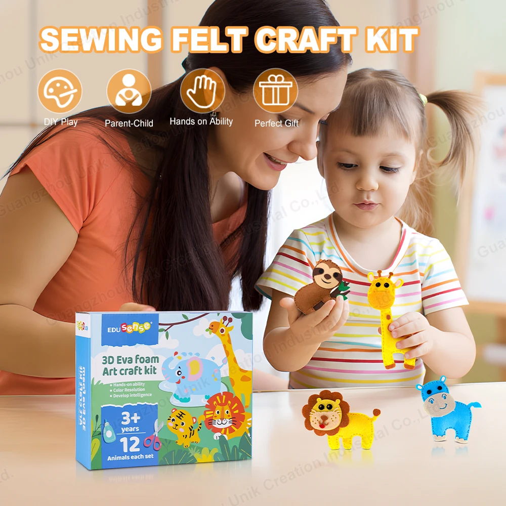 Beginners Educational Pattern Woodland Forest Creatures Stuffed Plush Dolls Kids Craft Felt Animals DIY Sewing Kit