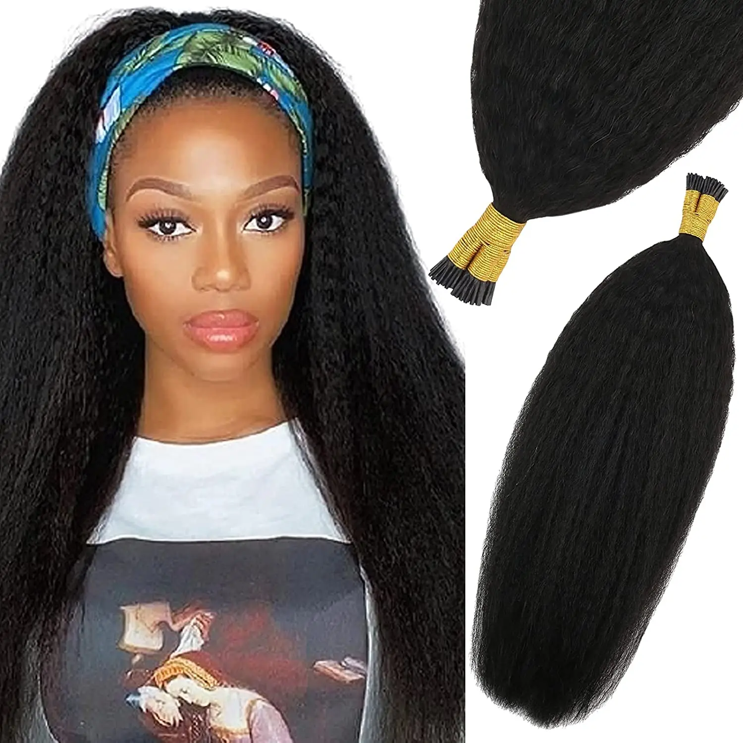 I Tip Stick  virgin Brazilian Human Hair Kinky curly Straight Stick tip loop Ring Link Virgin Hair Extensions I tip Hair