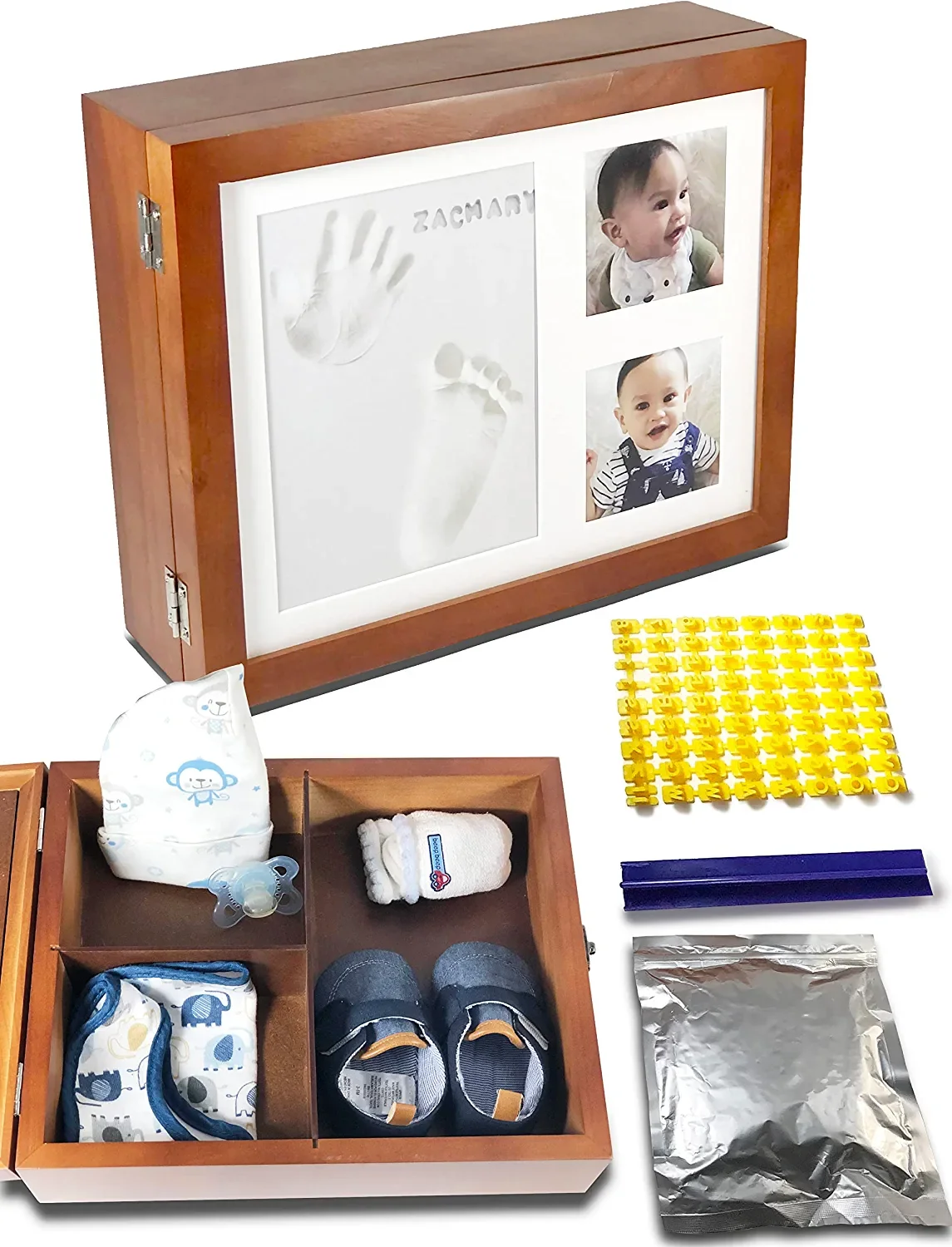 chunlei OEM panneau en bois Baby Handprint  Footprint Kit Baby Memory Box Photo Frame