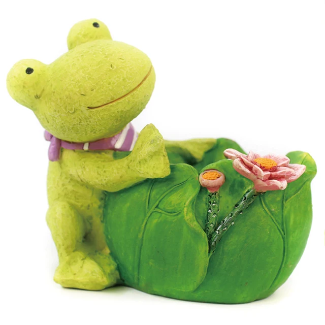 Wholesale custom planter pot garden cute animal resin succulent plant pot,green frog resin flower pot