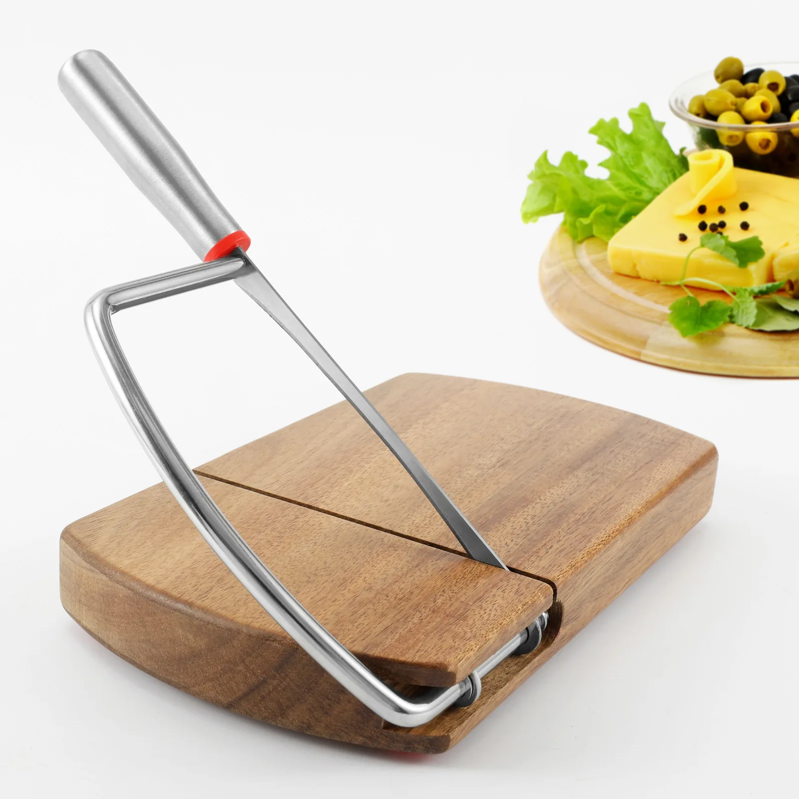 WONDERFUL Kitchen Gadget Cheese Cutting Board Acacia Wood Fruits Cheese Ham Cutter Cheese Slicer with Stainless Steel Blade