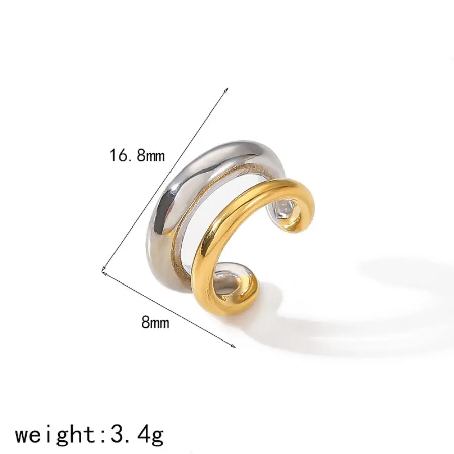 Fashion Personality Creative Multi-layer Metal Line Ear Cuff Waterproof 18K Gold  Stainless Steel Polishing Geometric Earrings