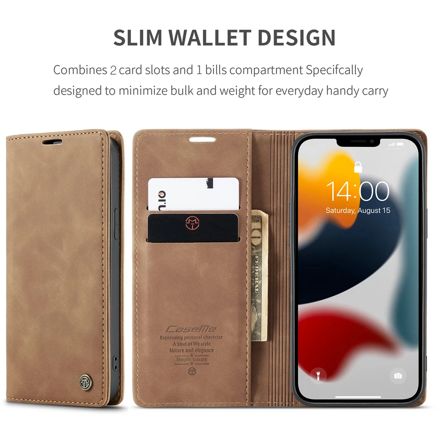 Mobile Phone Bags & Cases CaseMe Magnetic for iPhone 13 Classic Retro Wallet Leather pro / max Double Flip Cards CoverMobile P