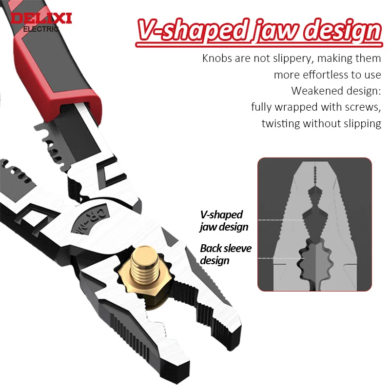 Delixi ELECTRIC Multifunctional Sleeve Design Sharp Cutting Cr Mo Alloy Steel Anti-Slip Handle Eccentric Wire Pliers
