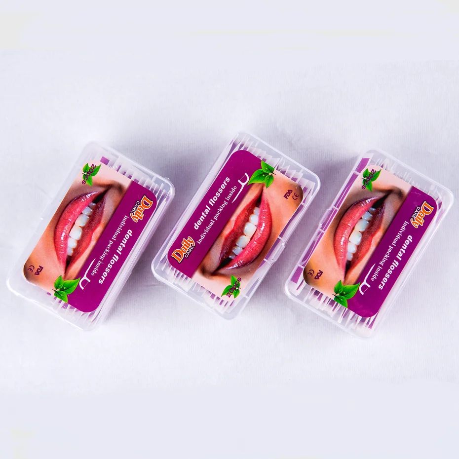 Custom packaging Cleaning teeth Super smooth Silk rod Soft floss Plastic floss pick.