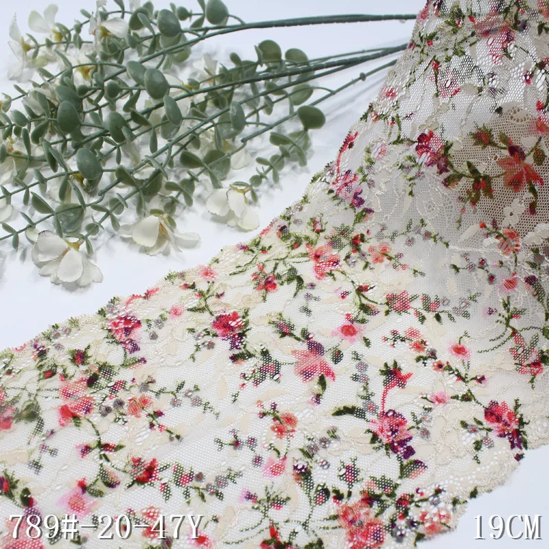 Wholesale 2025 Fashion Underwear Accessories 19cm Wide Stretch Colorful Flower Elastic Spandex Printed Soft Lace Trim for Women