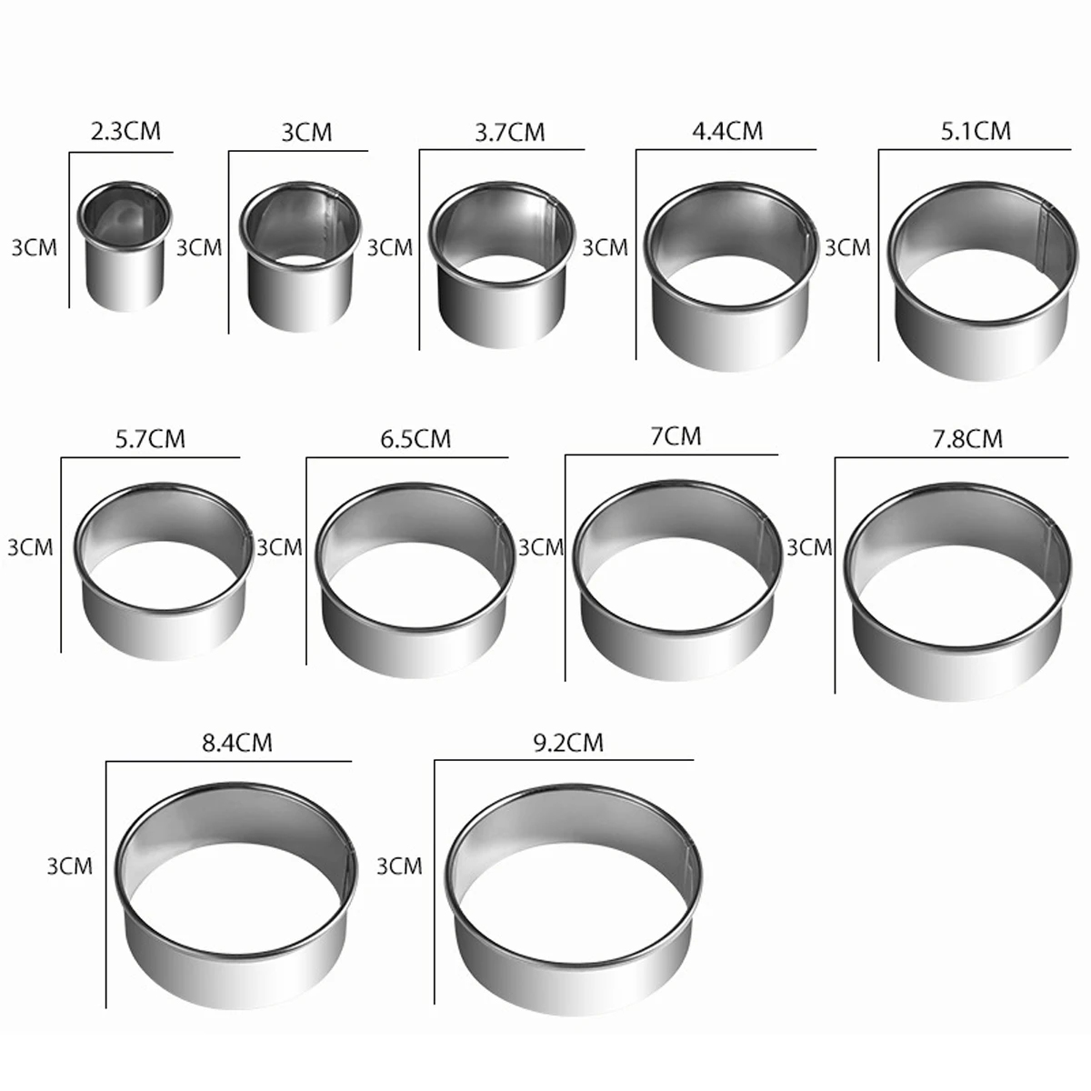 11pcs/lot Stainless Steel Cookie Cutter Set Pastry Cutters Stainless Steel Cookie Cutter Circle for Donut and Scone