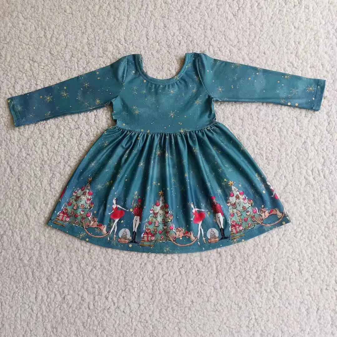 Elegant Party Stars Cotton Green Dress Kid Wear Children Christmas Clothes Toddler Girls Dresses