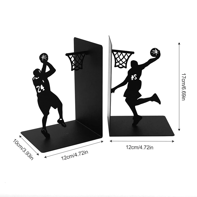 Custom Non-Slip Metal Bookends Heavy-Duty Decorative Kobe plays basketball Book ends for Shelf Desktop Book Holder