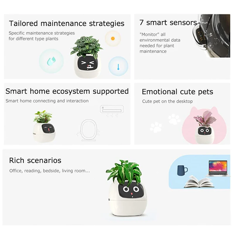 Cute Automatic Watering AI Lvy Smart Pet Planter Mini Intelligent Smart Plant Pot Robot Smart Flower Pots with Sensor