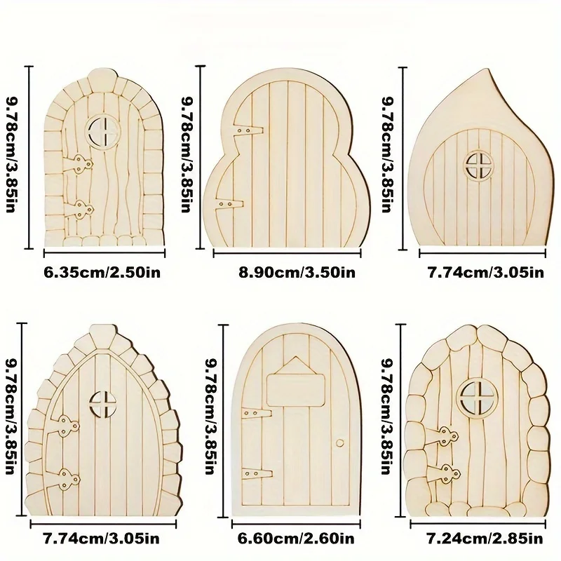 48pcs DIY Miniature Unpainted Wooden Garden Fairy Door Kit Craft Blank Fairy House with Windows Woodcrafts