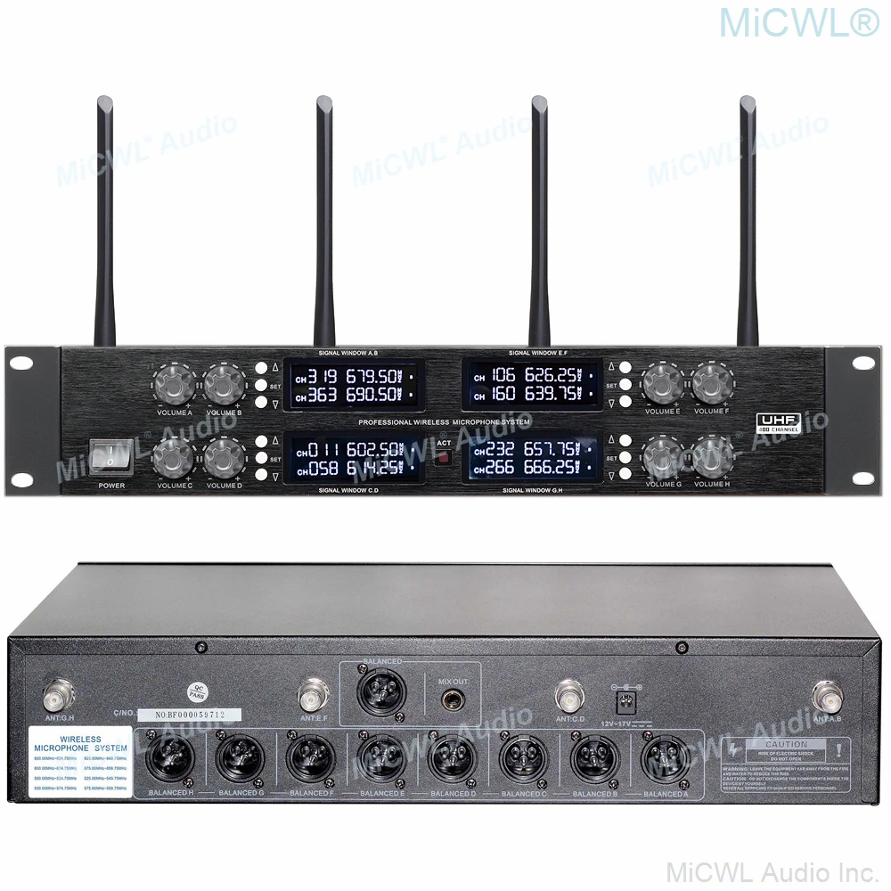 MiCWL Audio Inc 8 Headset 8 Lavalier Mic Bodypack Professional 8 Channel UHF Stage Wireless Microphone System Lapel Microphones
