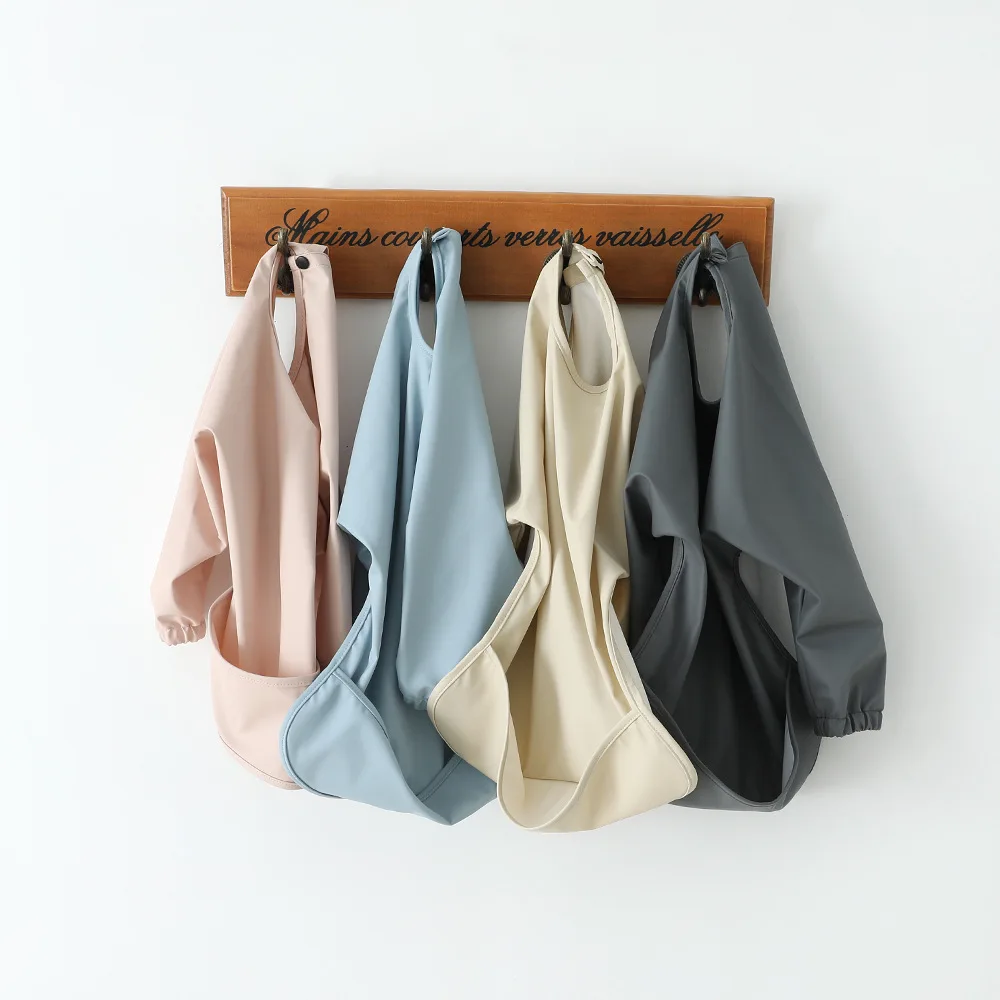 
made in pu aop print bib waterproof Baby Bibs burp cloth products organic Smock Sleeve Bibs 