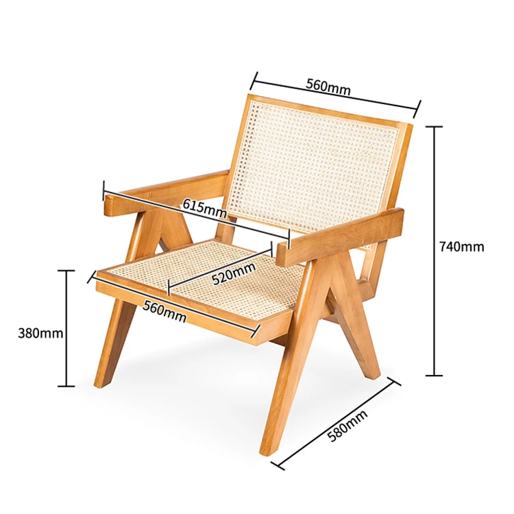 Nordic Restaurant Hotel Furniture Chair Cane Wicker Back Rattan Solid Wood Chair