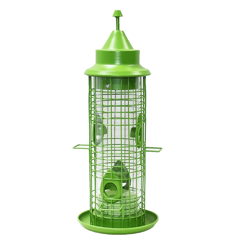 Outdoor Garden Backyard Hanging Decoration Metal Wire Cage Squirrel Proof wild Bird Feeder With Four Feeding Ports