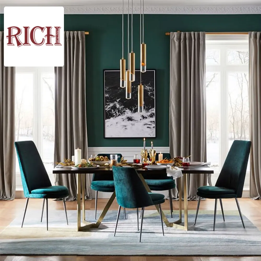 kitchen modern dining table set hotel mid century modern dining table with chairs wooden top metal frame dining table