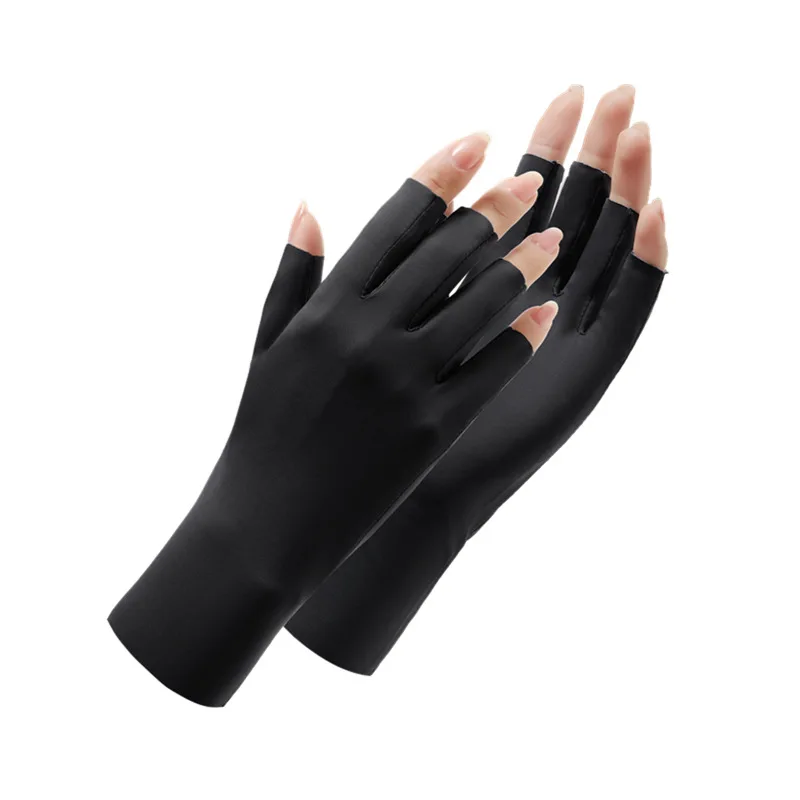 Ice Silk Professional Manicure Anti UV Half Finger Nail Art Gloves Outdoors Sunscreen Fingerless Thin UV Protection For UV Lamp