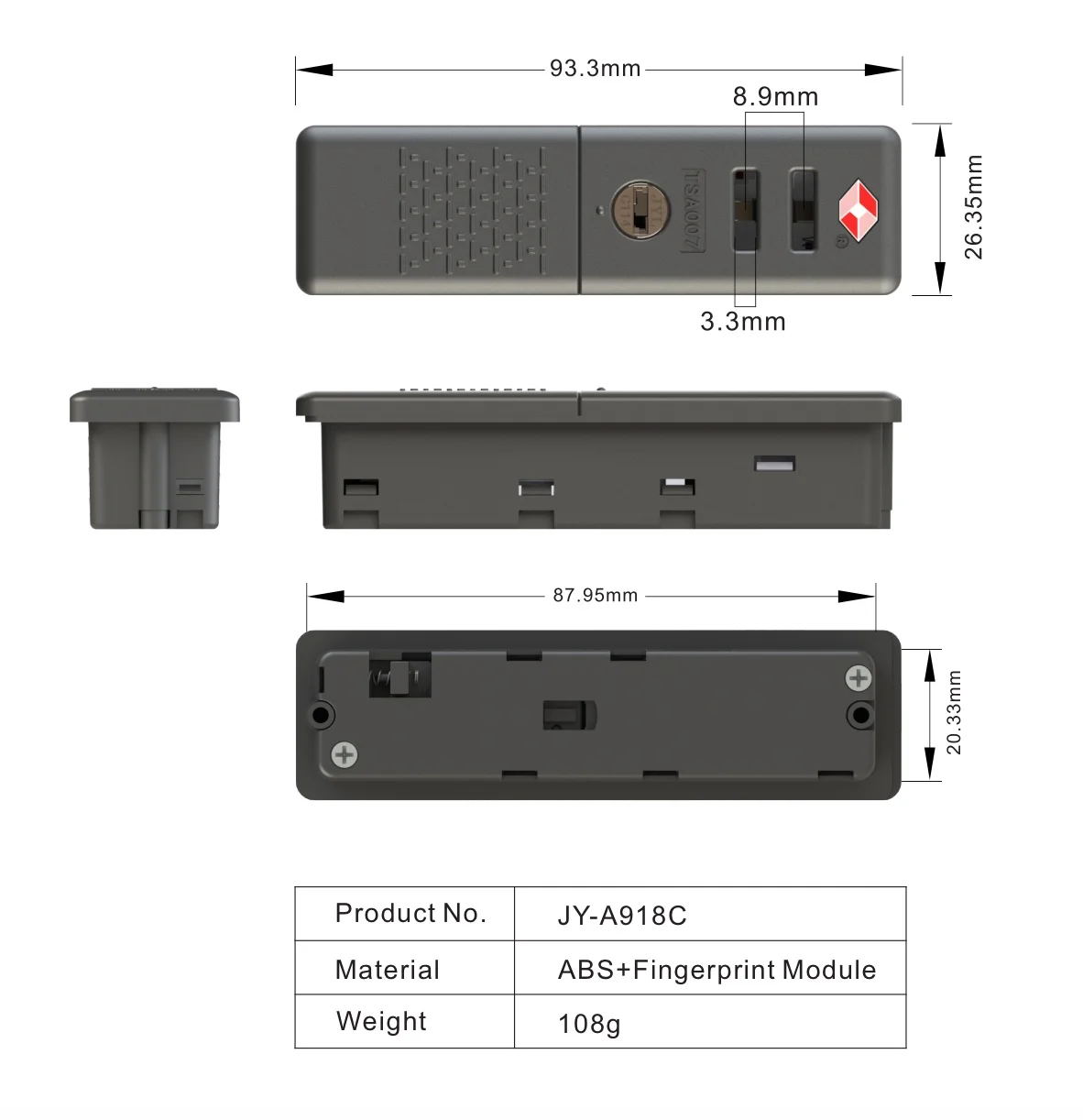 JY-A918C JYL Hot Sale TSA Combination NFC Contactless Smart Lock Security For PC PP Aluminum Travel Luggage