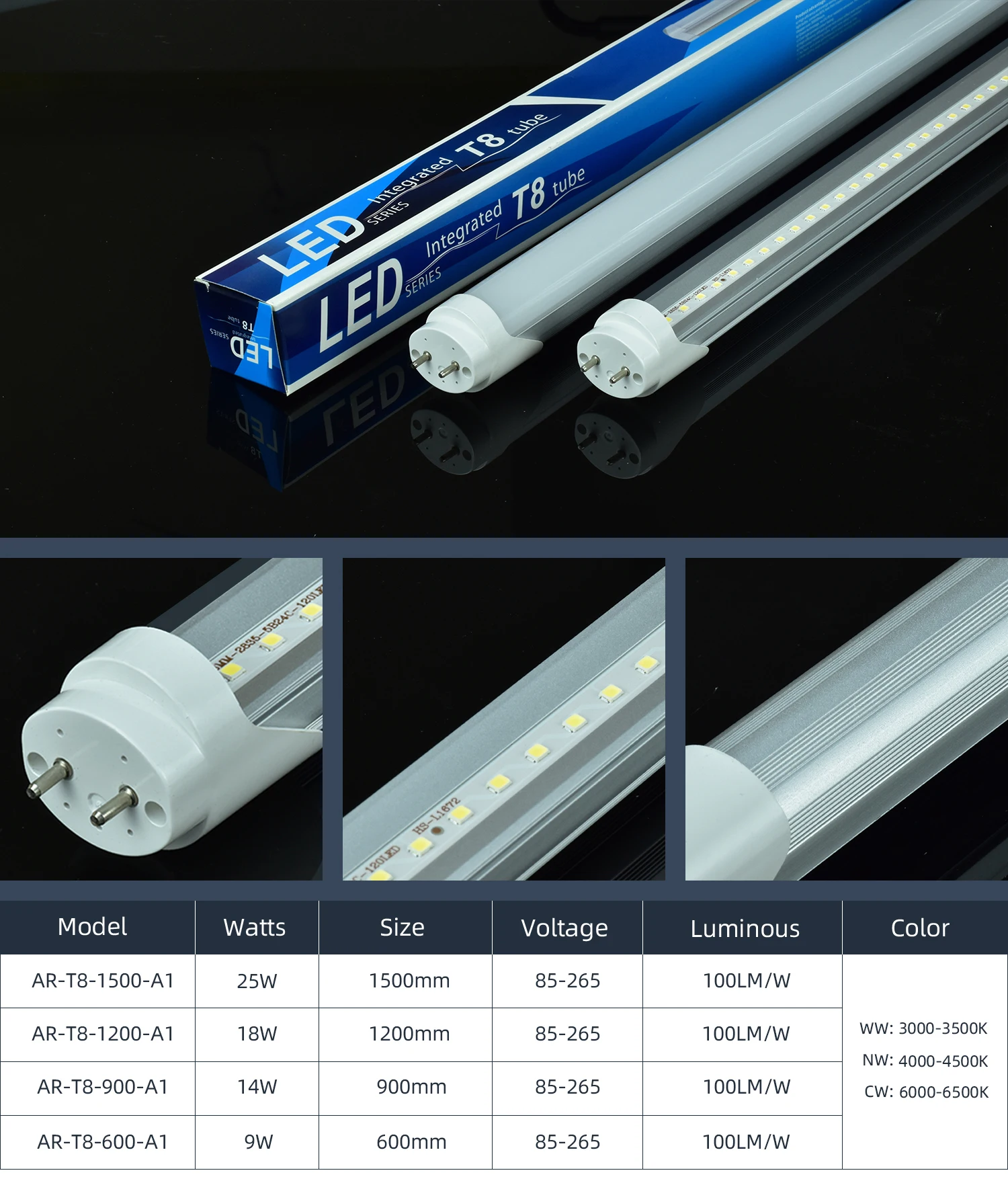 Высокое качество Заводская цена OEM/ODM 3000K-6500K 18W 2FT 3FT 4FT алюминий ПК и стекло G13 T8 Светодиодная трубка 8FT FA8 R17D лампа