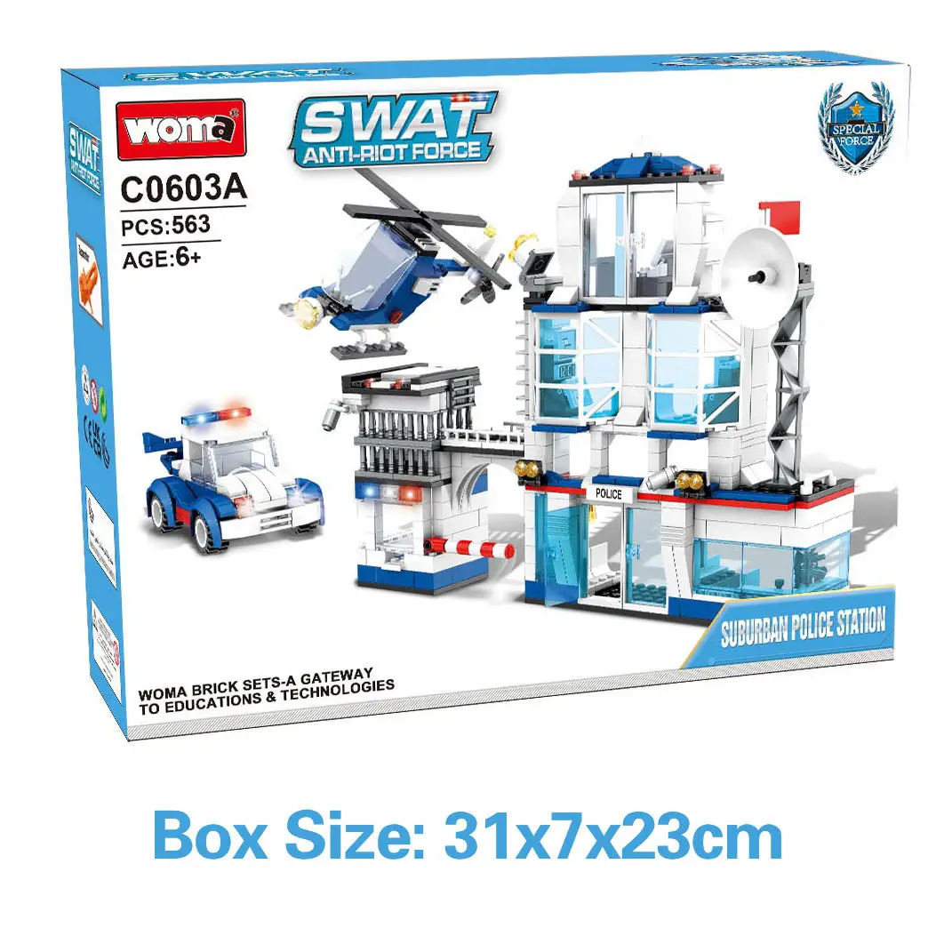 WOMA TOYS C0603 Pretend Play Toy Building Bricks Police City Set With Car And Helicopter