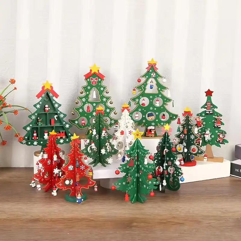 Christmas Gifts 3D Mini Christmas Tree Window Display Crafts Tabletop Wooden Christmas Tree